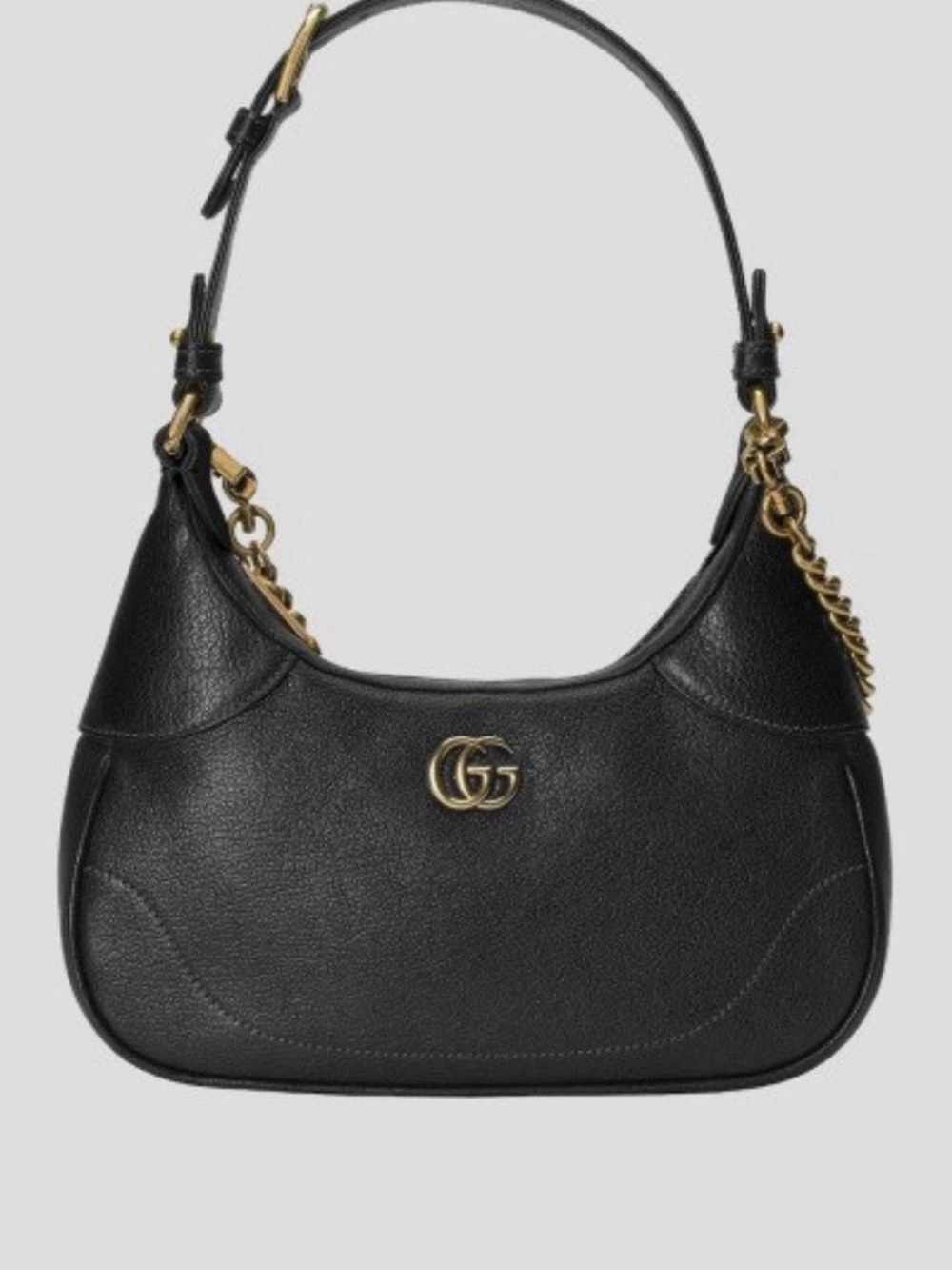 Gucci Black Leather Hobo Shoulder Bag with Gold Chain Detail